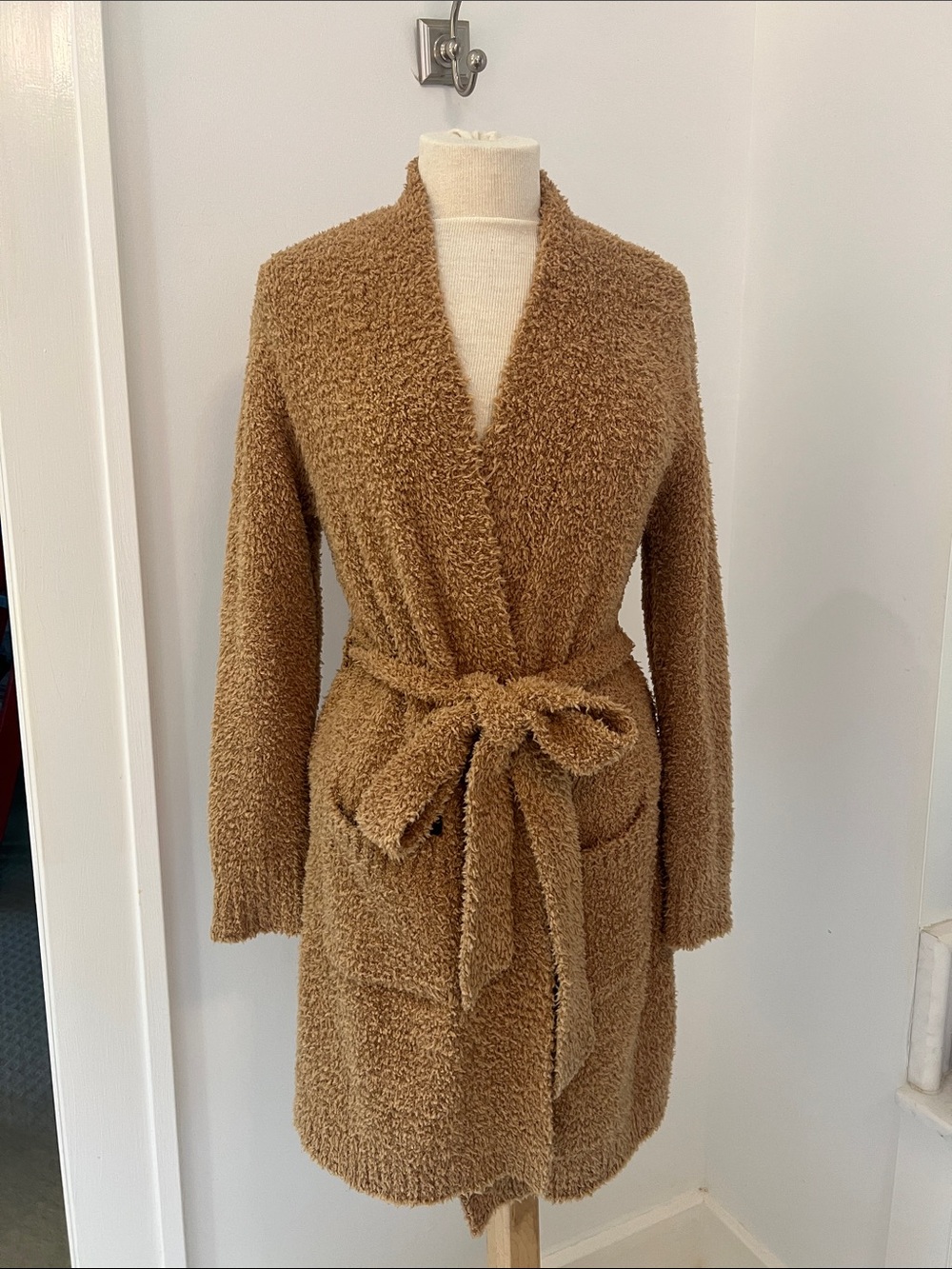 SKIMS Camel Plush Tie-Waist Robe Cardigan